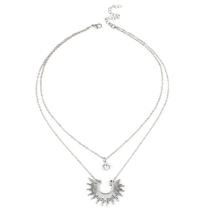 Fashion Double Layer Rhinestone Fan-shaped Clavicle Necklace