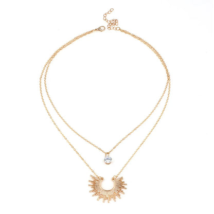 Fashion Double Layer Rhinestone Fan-shaped Clavicle Necklace