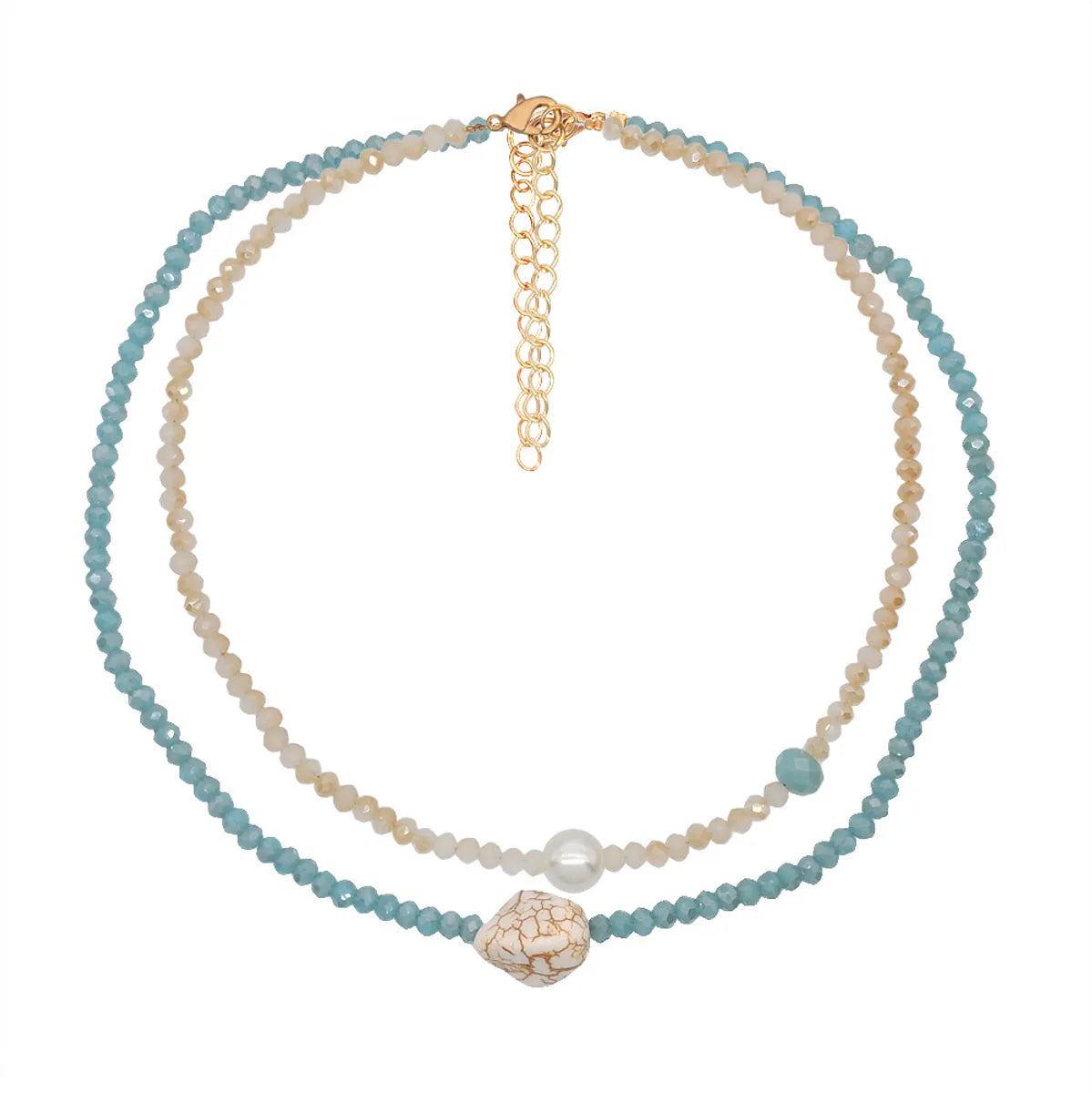 Fashion Double Layered Wearing Crystal Turquoise Pearl Clavicle Chain