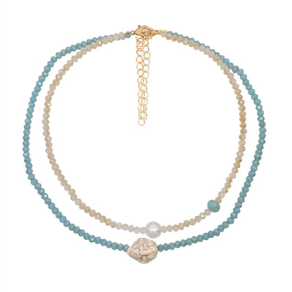 Fashion Double Layered Wearing Crystal Turquoise Pearl Clavicle Chain