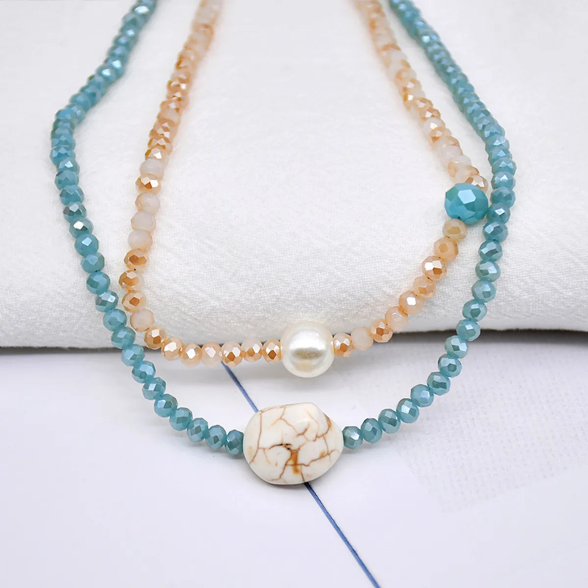 Fashion Double Layered Wearing Crystal Turquoise Pearl Clavicle Chain