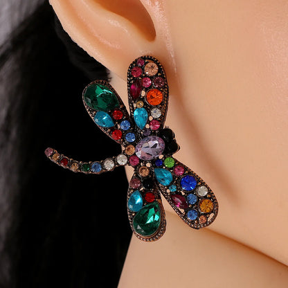 Fashion Dragonfly Colorful Diamond Earrings