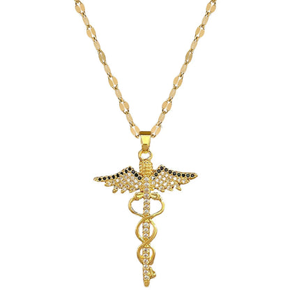 Fashion Dragonfly Stainless Steel Plating Zircon Pendant Necklace 1 Piece