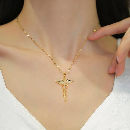 Fashion Dragonfly Stainless Steel Plating Zircon Pendant Necklace 1 Piece