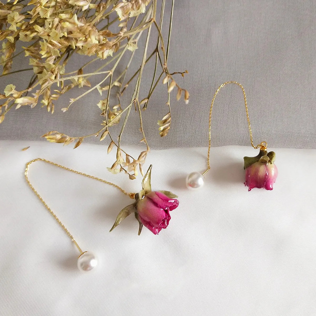 Fashion Dried Flower Alloy Ear Line Earrings Wholesale