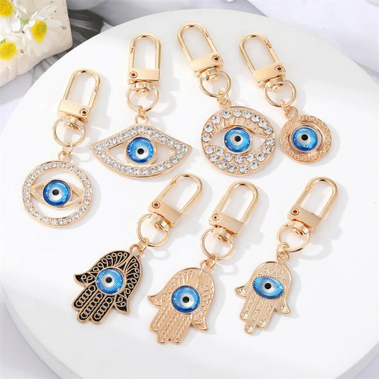 Fashion Drill Alloy Patch Blue Eyes Keychain  Devil'S Eye Pendant