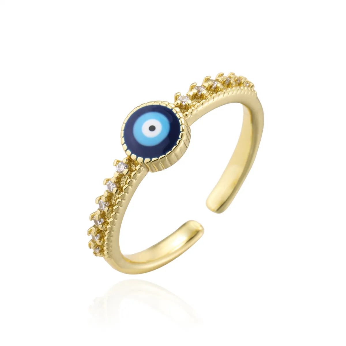 Fashion Dripping Oil Devil's Eye Open Ring Copper-plated 18k Gold Micro-set Zircon Ring