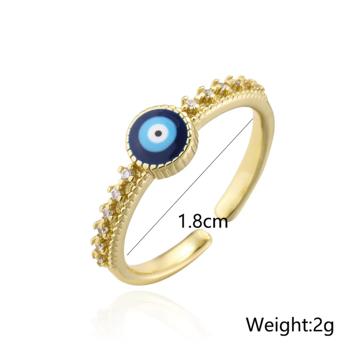 Fashion Dripping Oil Devil's Eye Open Ring Copper-plated 18k Gold Micro-set Zircon Ring