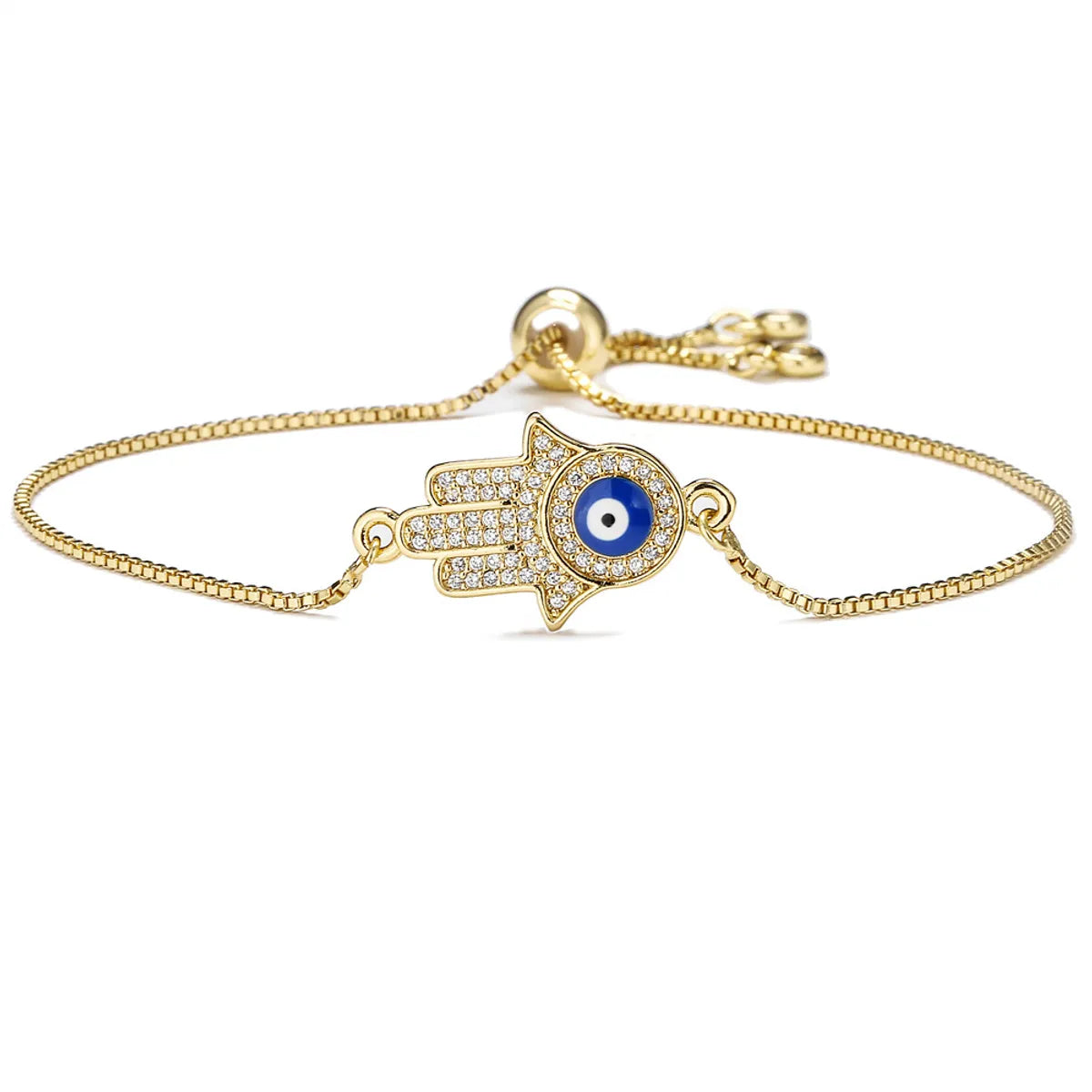 Fashion Drop Oil Micro-Inlaid Zircon Palm Demon Eye Lucky Gold Bracelet