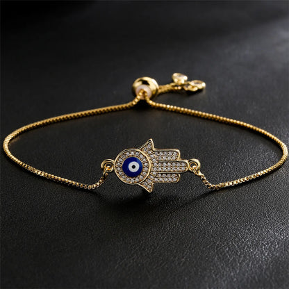 Fashion Drop Oil Micro-Inlaid Zircon Palm Demon Eye Lucky Gold Bracelet