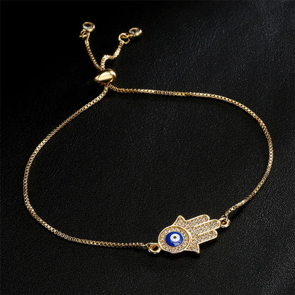 Fashion Drop Oil Micro-Inlaid Zircon Palm Demon Eye Lucky Gold Bracelet