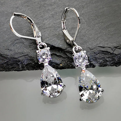 Fashion Drop-Shaped Zircon Earrings Korean Version Long Gemstone Earrings