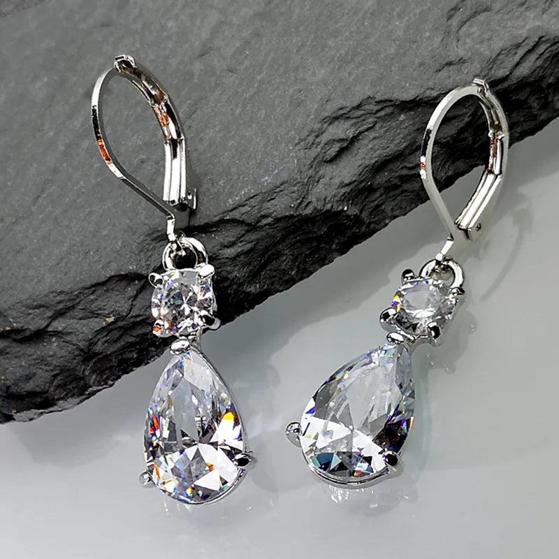 Fashion Drop-Shaped Zircon Earrings Korean Version Long Gemstone Earrings