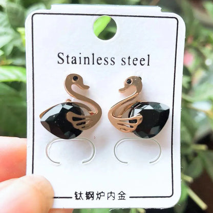 Fashion Duck Titanium Steel Inlay Zircon Ear Studs 1 Pair