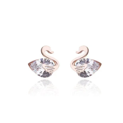 Fashion Duck Titanium Steel Inlay Zircon Ear Studs 1 Pair