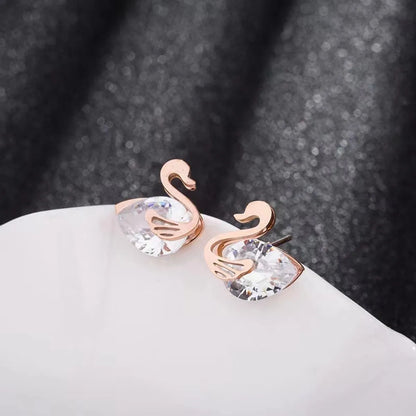 Fashion Duck Titanium Steel Inlay Zircon Ear Studs 1 Pair