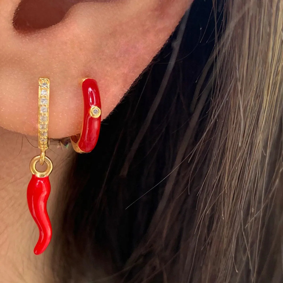 Fashion Ear Jewelry Earrings Epoxy Red Yellow Pepper Pendant Earrings