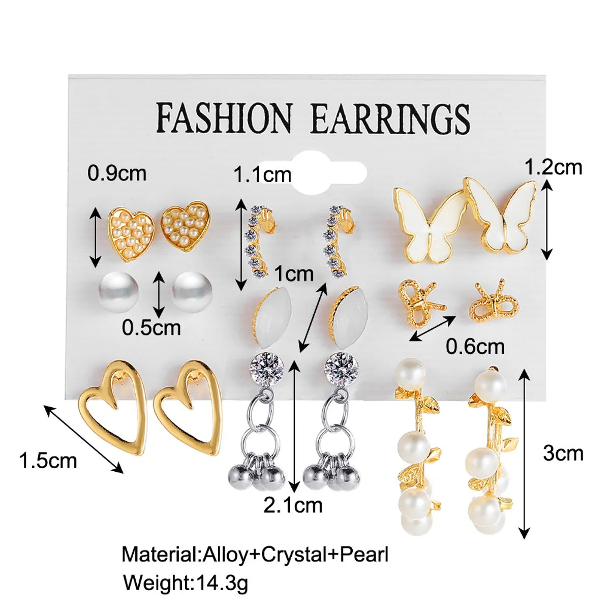 Fashion Earrings Set 9 Pairs Of Creative Acrylic Butterfly Hollow Heart Earrings