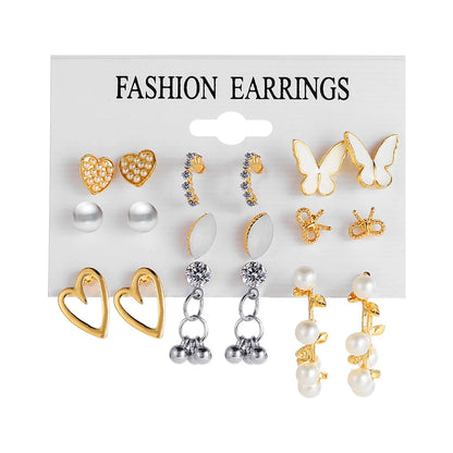 Fashion Earrings Set 9 Pairs Of Creative Acrylic Butterfly Hollow Heart Earrings