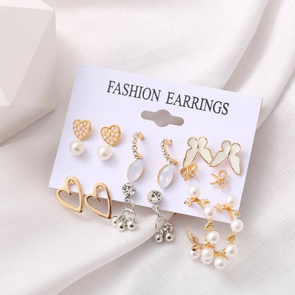 Fashion Earrings Set 9 Pairs Of Creative Acrylic Butterfly Hollow Heart Earrings