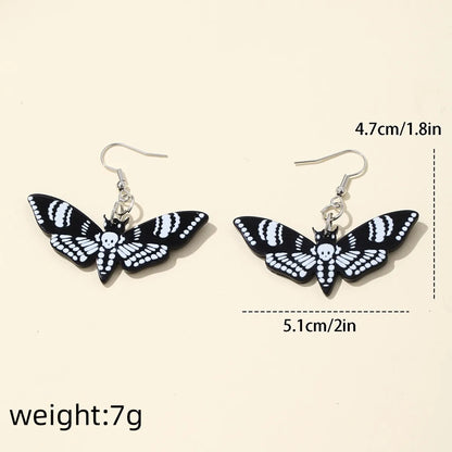 Fashion Elegant Acrylic Dark Butterfly Black Skull Earrings Female