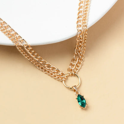 Fashion Elegant Double-Layer Chain Rhinestone Inlaid Pendant Necklace For Women