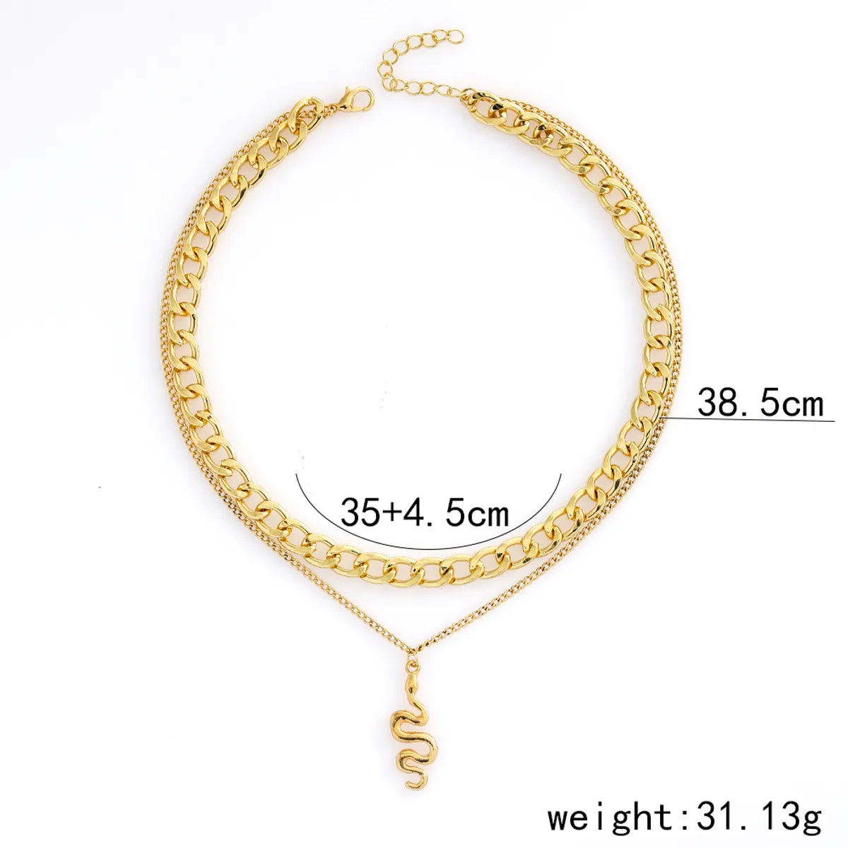 Fashion Elegant Gold Plated Pearl Snake Pendant Double-layer Thick Chain Necklace