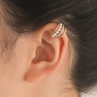 Fashion Elegant No Pierced C- Shaped Hollow Multi-layer Full Diamond Single Ear Clip