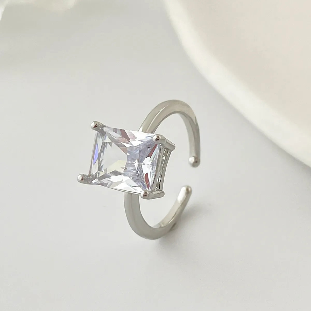 Fashion Elegant White Zircon Geometric Square Ring Women