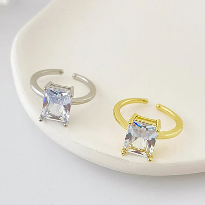 Fashion Elegant White Zircon Geometric Square Ring Women