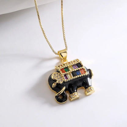 Fashion Elephant Copper Enamel Gold Plated Zircon Pendant Necklace 1 Pair