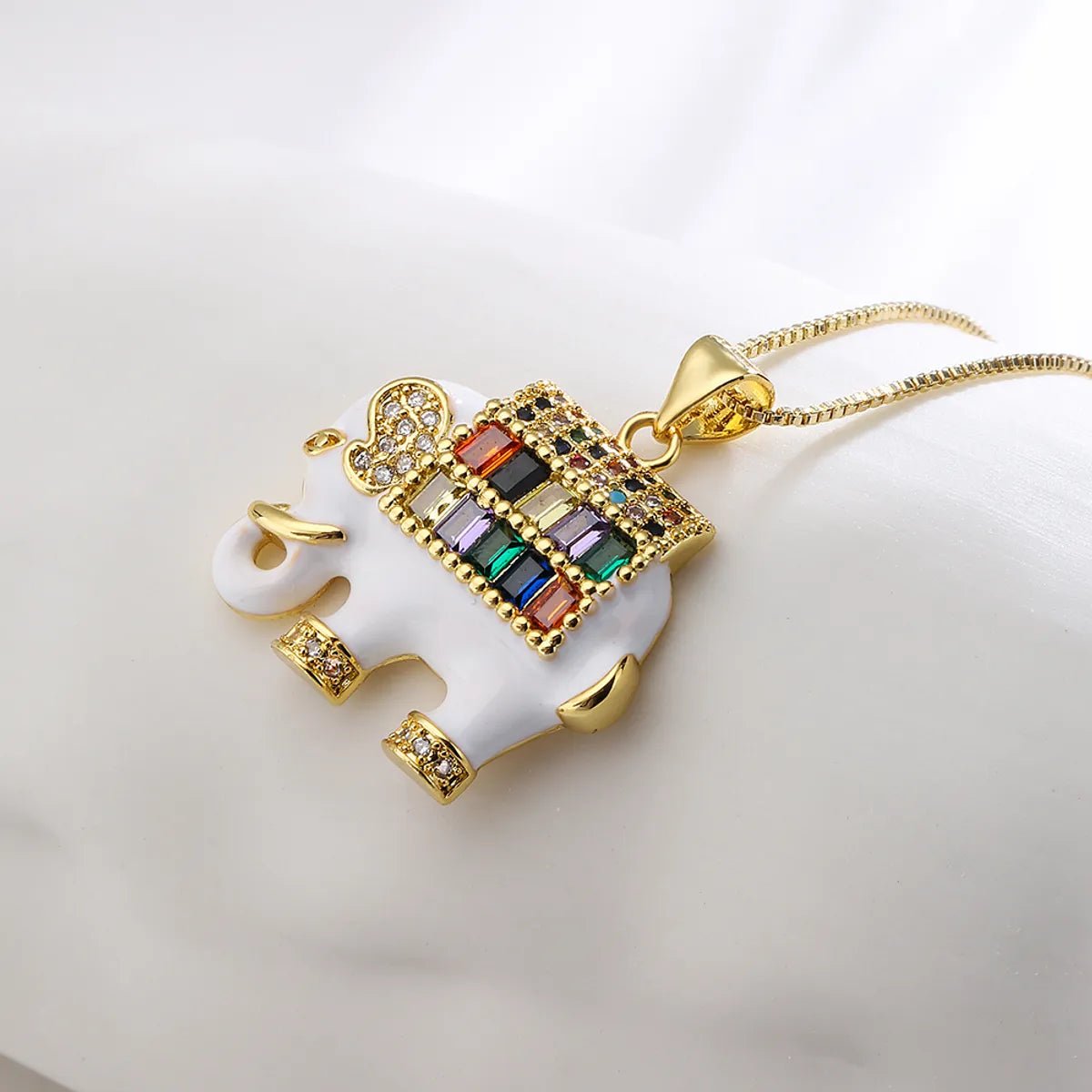 Fashion Elephant Copper Enamel Gold Plated Zircon Pendant Necklace 1 Pair