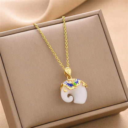 Fashion Elephant Titanium Steel Plating Inlay Zircon Pendant Necklace 1 Piece