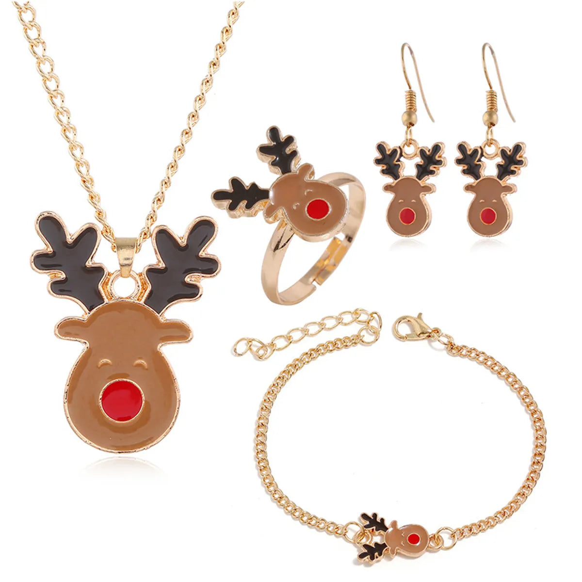 Fashion Elk Alloy Enamel Christmas Women'S Rings Earrings Necklace