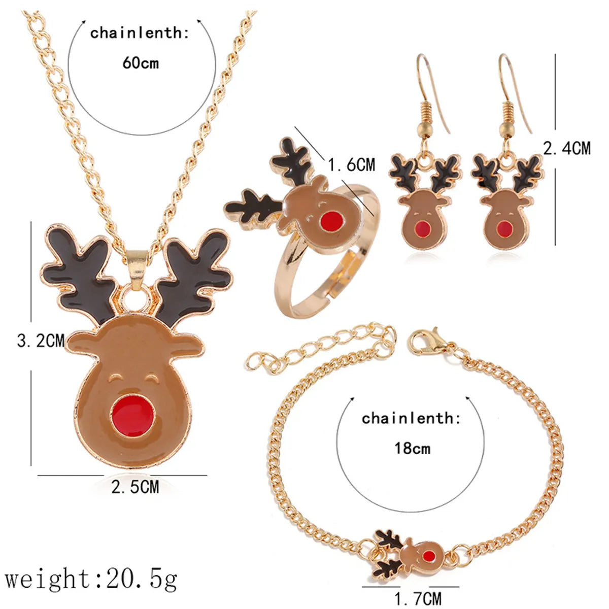 Fashion Elk Alloy Enamel Christmas Women'S Rings Earrings Necklace