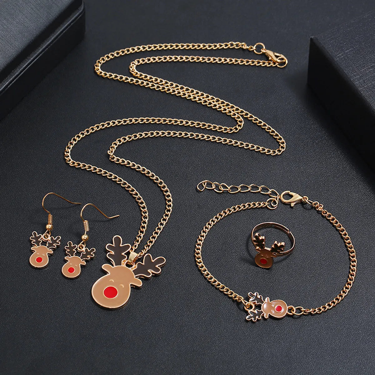 Fashion Elk Alloy Enamel Christmas Women'S Rings Earrings Necklace