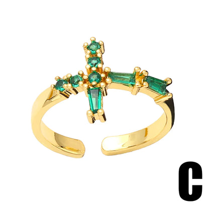 Fashion Emerald Malachite Green Zircon Green Diamond Cross Heart-shaped Ring Copper