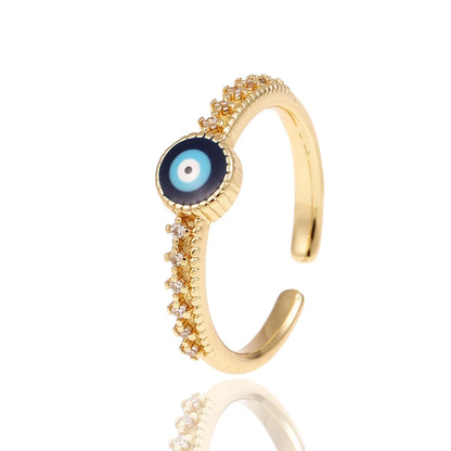 Fashion Enamel Drip Oil Evil Eye Retro Copper Tail Ring Wholesale