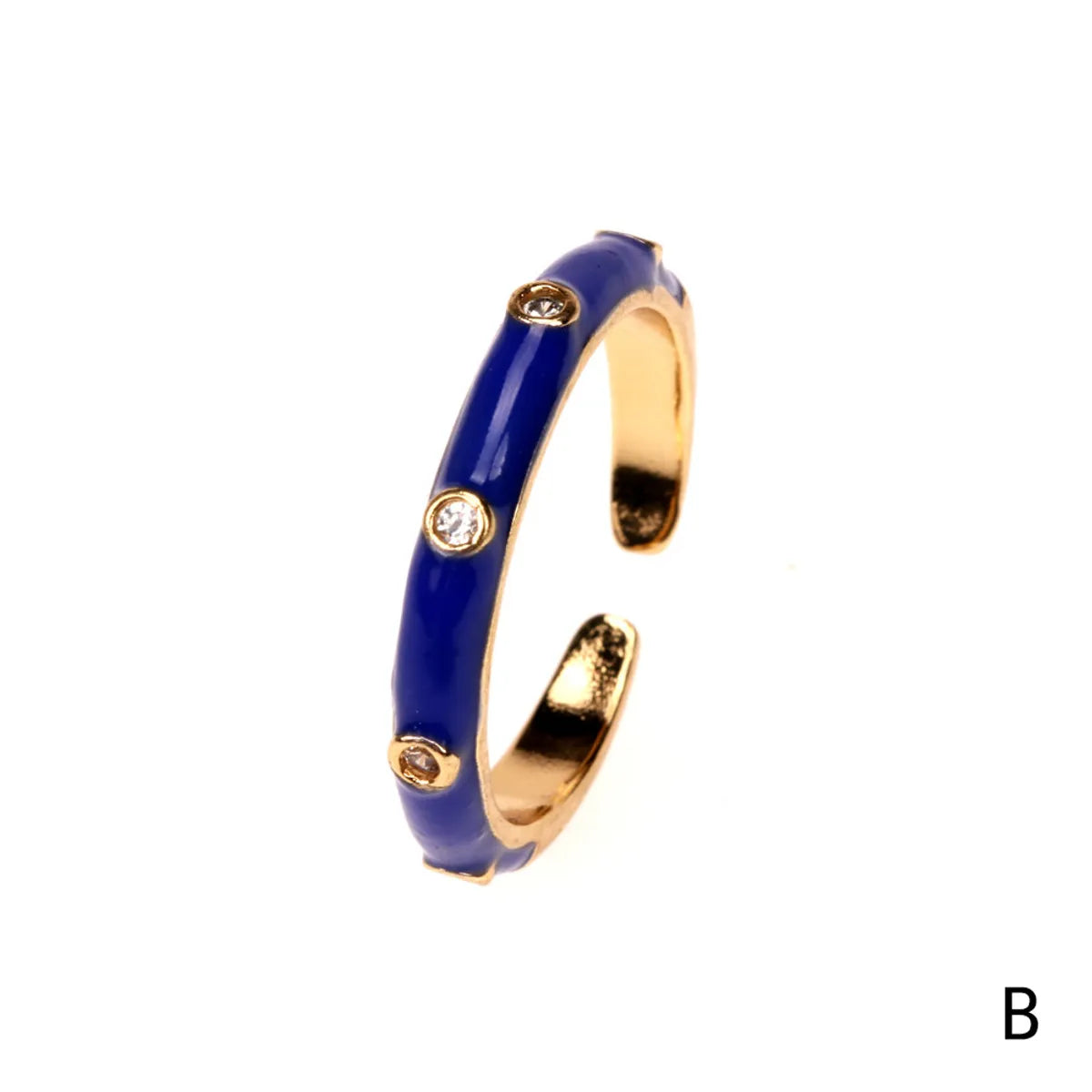 Fashion Enamel Geometric Copper Inlaid Zircon Open Ring Wholesale