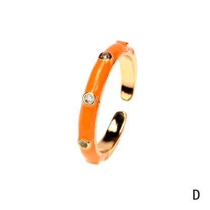 Fashion Enamel Geometric Copper Inlaid Zircon Open Ring Wholesale