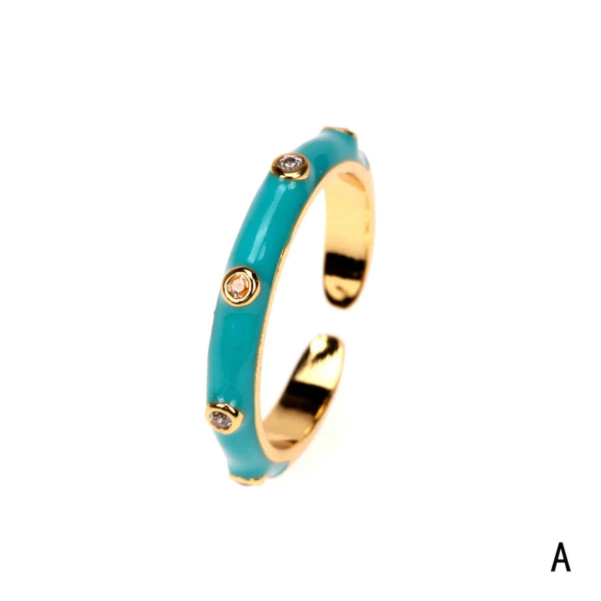 Fashion Enamel Geometric Copper Inlaid Zircon Open Ring Wholesale