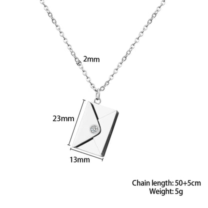 Fashion Envelope Stainless Steel Pendant Necklace Plating Inlay Artificial Diamond Stainless Steel Necklaces