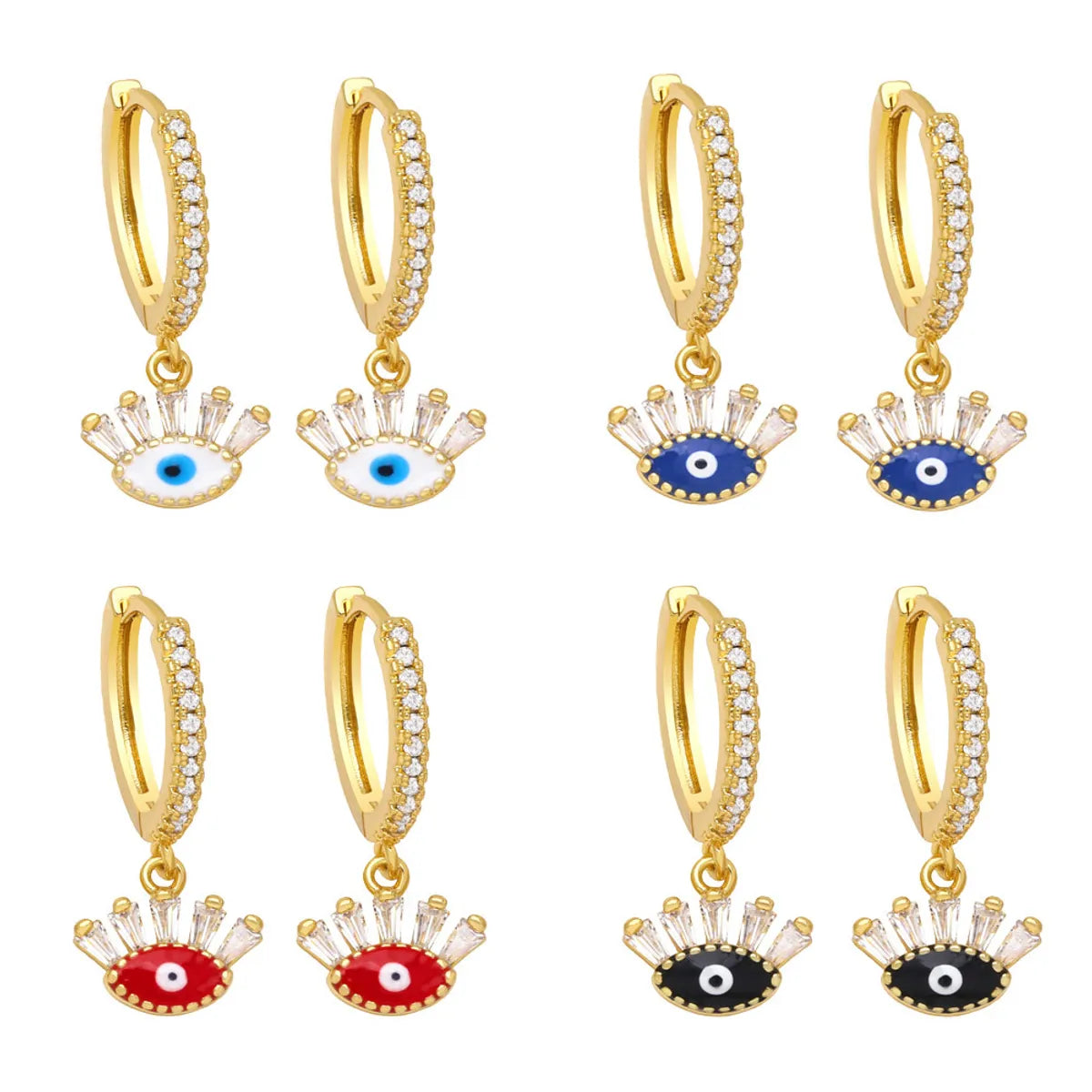 Fashion Evil Eyes Shaped Women's Inlay Zircon Dripping Eardrop Copper