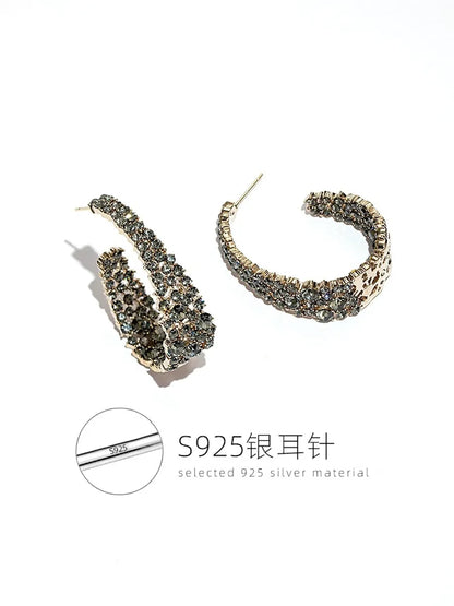 Fashion Exaggerated Arc Earrings Rhinestone Earrings