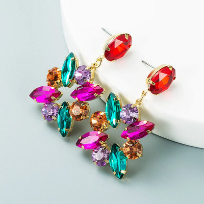 Fashion Exaggerated Earrings Alloy Diamond Colored Rhinestone Full Diamond Earrings