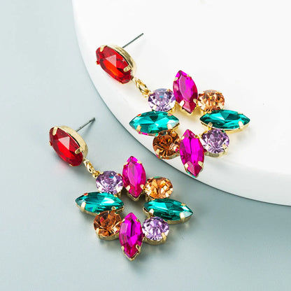 Fashion Exaggerated Earrings Alloy Diamond Colored Rhinestone Full Diamond Earrings