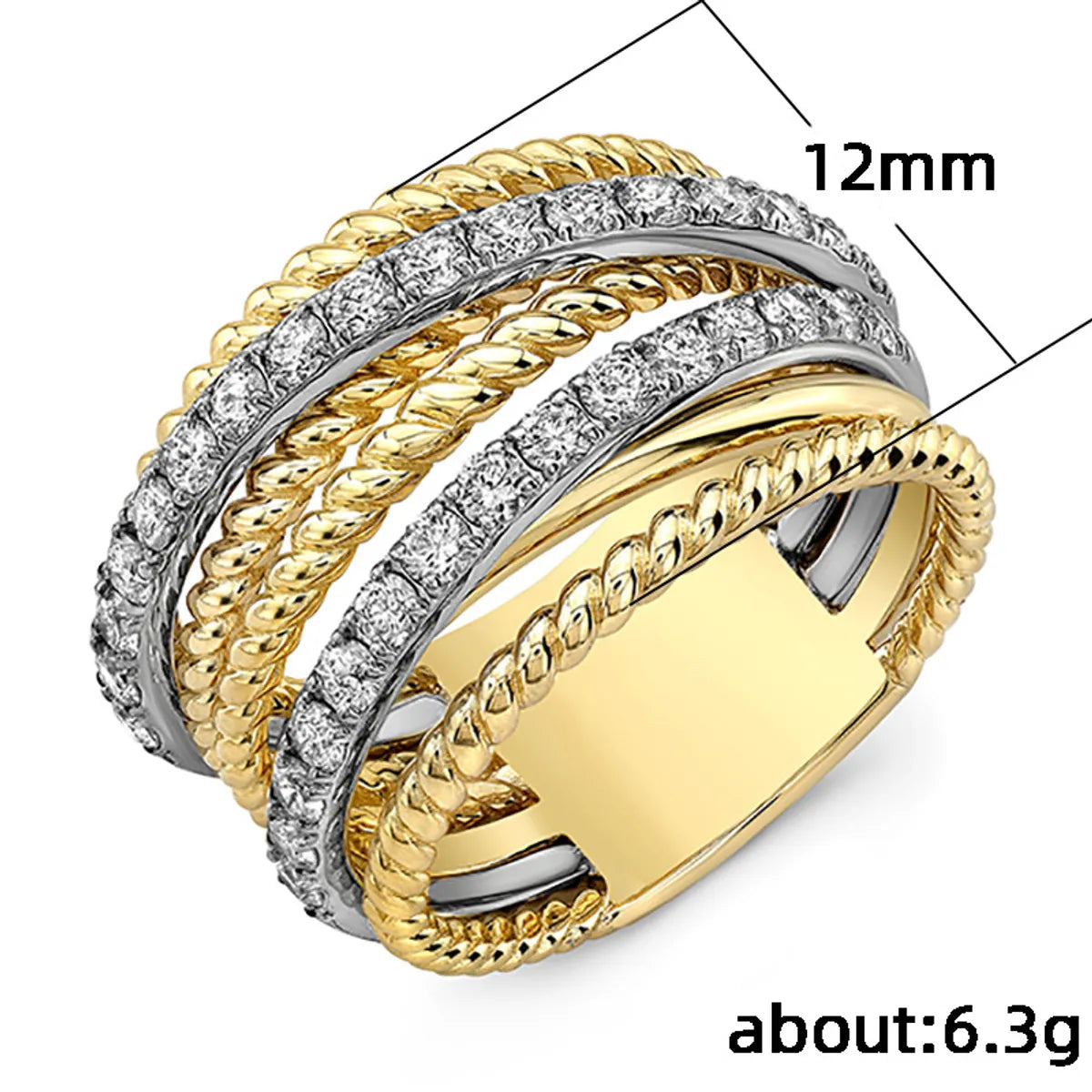 Fashion Exquisite Multi-circle Combination Two-color Electroplating Micro-set Ring Line Copper Ring