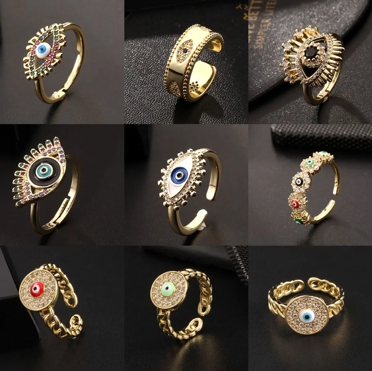 Fashion Eye Copper Gold Plated Zircon Open Ring