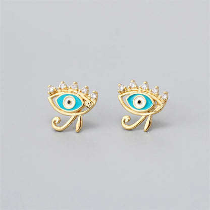 Fashion Eye Gold Plated Enamel Zircon Women's Ear Studs 1 Pair