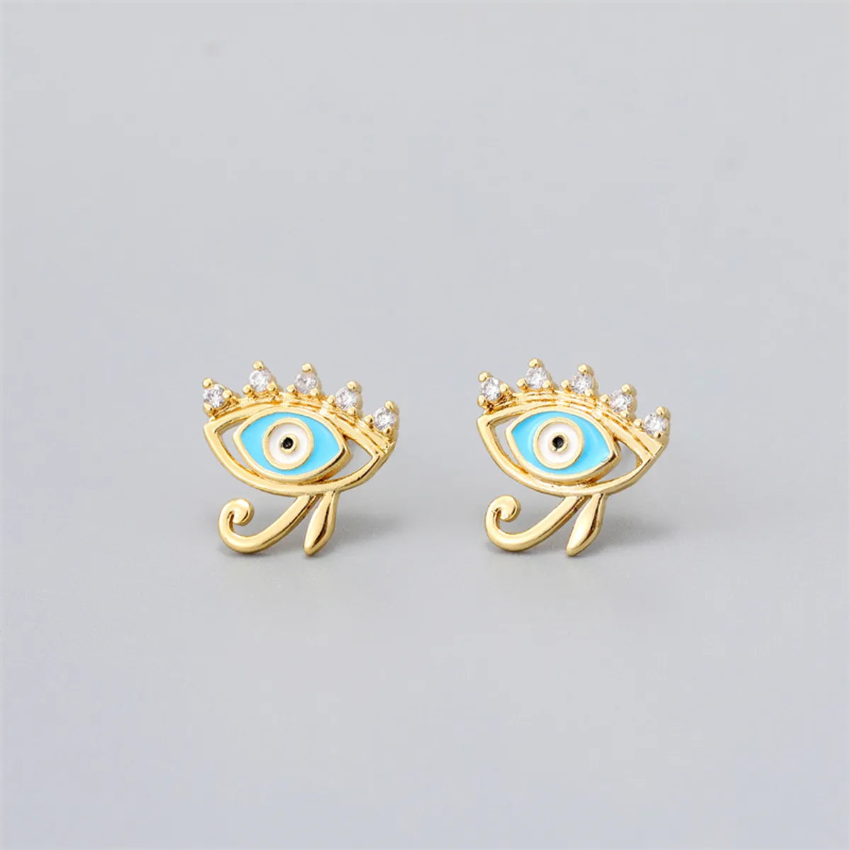 Fashion Eye Gold Plated Enamel Zircon Women's Ear Studs 1 Pair